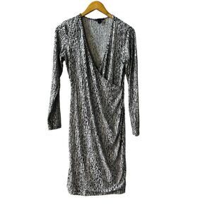 Banana Republic Leopard Print Ruched V Neck Dress Size M Medium Multi Color